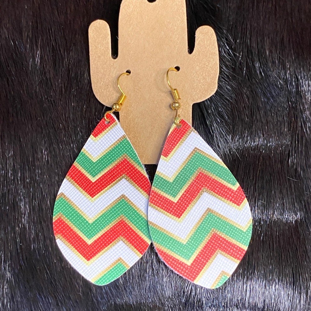 Colorful Chevron Pattern Earrings - Picture 2 of 2